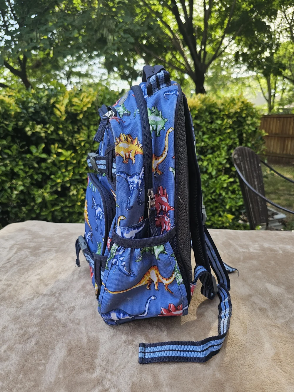 Pottery Barn Kids Blue Backpack with Multicolor Dinosaurs